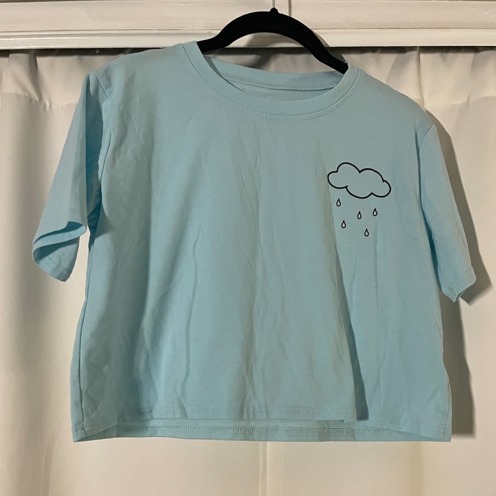 Blue Rain Cloud Crop Shirt